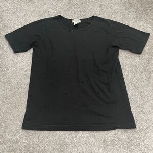 Jennifer Moore Embroidered T-Shirt Womens Small Black Short Sleeve Crew Neck Top